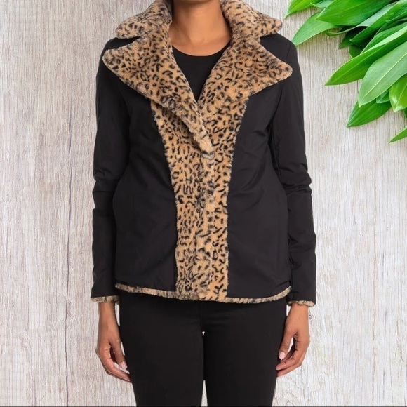 Kendall & Kylie Faux Fur Animal Print Jacket in Natural Large Regular - Picture 3 of 6